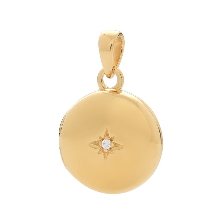Disc Locket with CZ Pendant Gold Plated Sterling Silver Vermeil