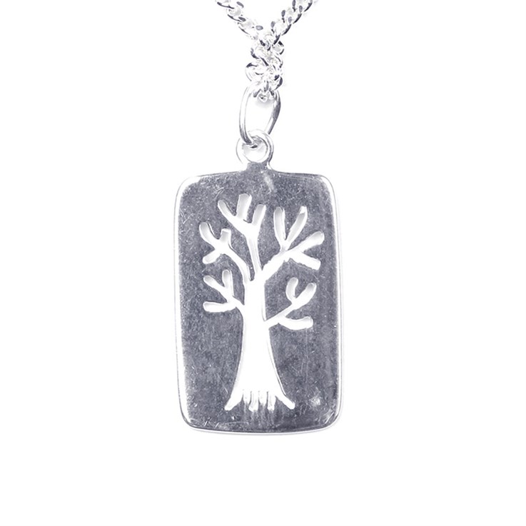 Rectangle Tree of Life Necklace Sterling Silver