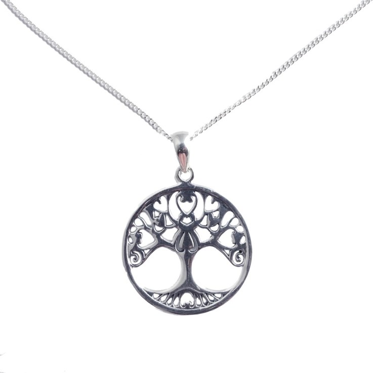Tree of Life Disc Pendant Necklace Sterling Silver