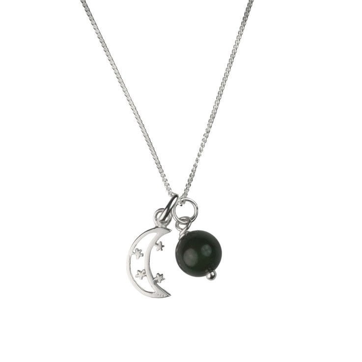 Bloodstone Necklace w/Moon & Star Charm - Birthstone March  Sterling silver
