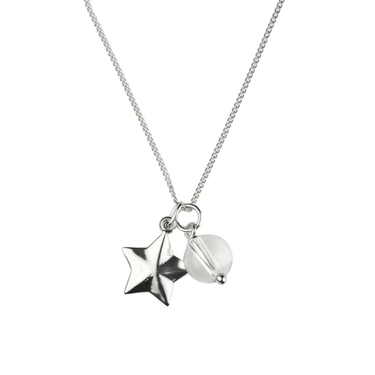 Rock Crystal  Necklace w/Star Charm - Birthstone  Sterling silver