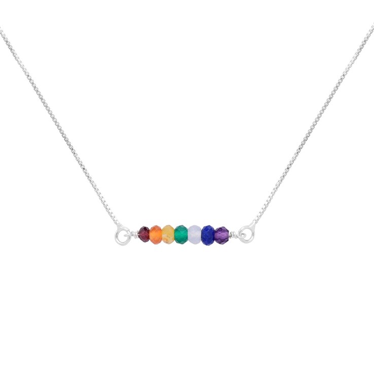 Chakra Bar Necklace with 7 x 4mm Facet Chakra Beads Sterling Silver
