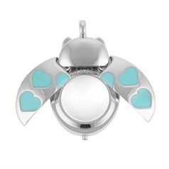 Ladybird with Aqua Hearts Magnifying Glass 40x25mm Novelty Pendant Rhodium Plated