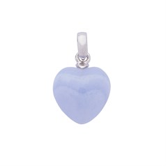 Blue Lace Agate Gemstone Heart Pendant with Bail 12mm Sterling Silver