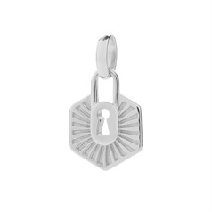 10mm Keyhole Hexagon Rays Patterned Charm Pendant Sterling Silver