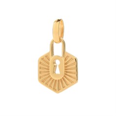 10mm Keyhole Hexagon Rays Patterned Charm Pendant Gold Plated Sterling Silver Vermeil