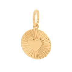 Circle with Heart Rays Charm Pendant Gold Plated Sterling Silver Vermeil