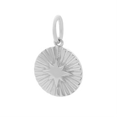 Circle with Star Rays Charm Pendant Sterling Silver