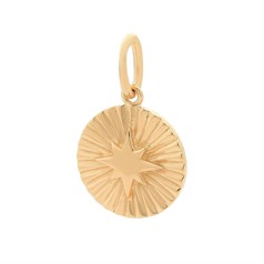 Circle with Star Rays Charm Pendant Gold Plated Sterling Silver Vermeil