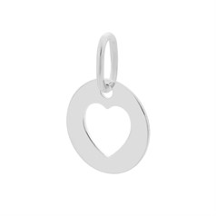 Disc Charm Pendant with Heart Sterling Silver