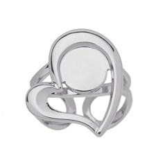 Adjustable Offset Heart Ring with 10mm Flat Pad for Cabochon Silver Plated