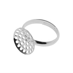 Adjustable Sieve Ring 14mm Top Silver Plated