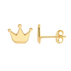 Crown Earstud 10x8mm with Scrolls Gold Plated Sterling Silver Vermeil