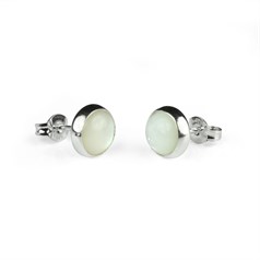 8mm Round Gemstone Earstud Mother of Pearl Sterling Silver