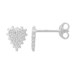 Beaded CZ Elongated Heart Earstuds with Scroll Sterling Silver