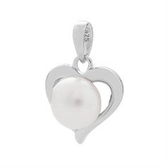 Heart Pendant with Fresh Water Pearl Sterling Silver