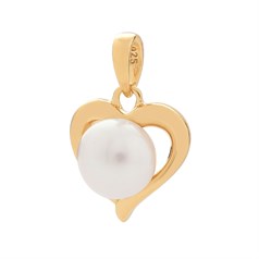 Heart Pendant with Fresh Water Pearl Gold Plated Sterling Silver Vermeil