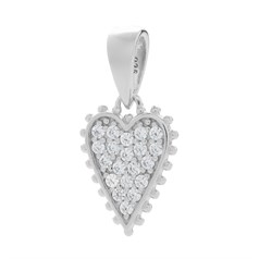 Beaded Elongated Heart Pendant with CZ Sterling Silver