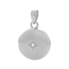 Disc Locket with CZ Pendant Sterling Silver
