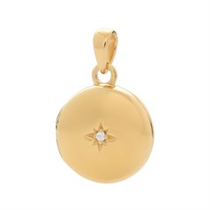 Disc Locket with CZ Pendant Gold Plated Sterling Silver Vermeil