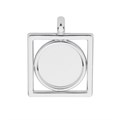 Square Pendant with 15mm Cup for Cabochon Rhodium Plated