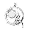 Dragonfly in Circle Pendant  with 10mm Cup for Cabochon Rhodium Plated