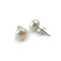 9-9.5mm Button Pearl Stud Earring with Sterling Silver Fittings in White